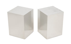 Pair of Paul Evans Style Polished Aluminum and Wood Side Tables
