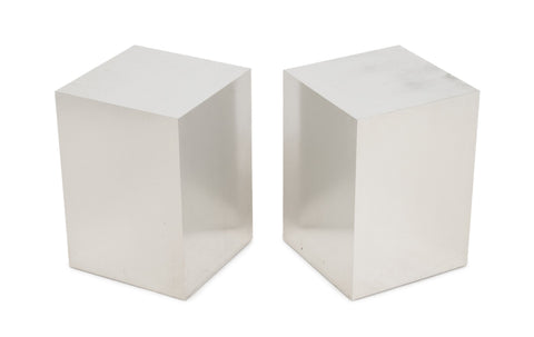 Pair of Paul Evans Style Polished Aluminum and Wood Side Tables