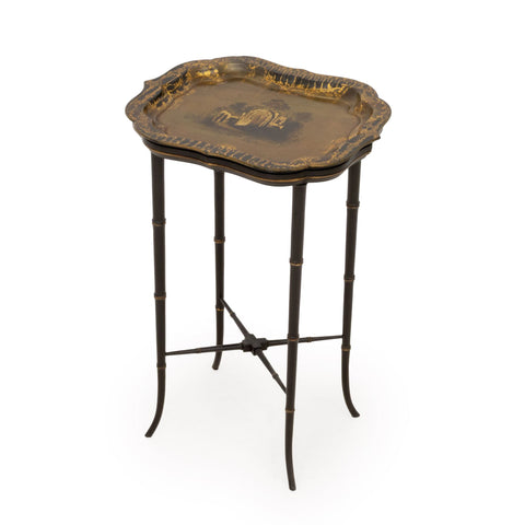Victorian Papier Mache Tray Top Faux Bamboo Table