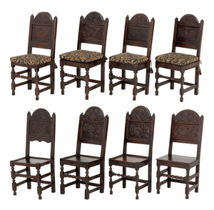 Set of Eight Jacobean Carved Oak Dining Chairs
