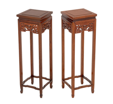 Pair of Chinese Hardwood Pedestal Stands