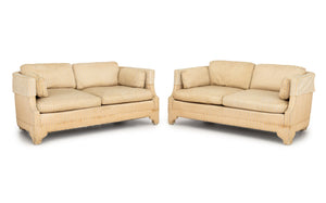 Pair of American Striped Pattern Fabric Upholstered Sofas