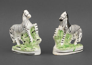 Pair of Staffordshire Painted Ceramic Zebras