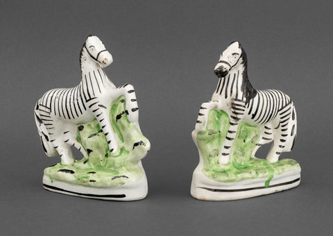 Pair of Staffordshire Painted Ceramic Zebras