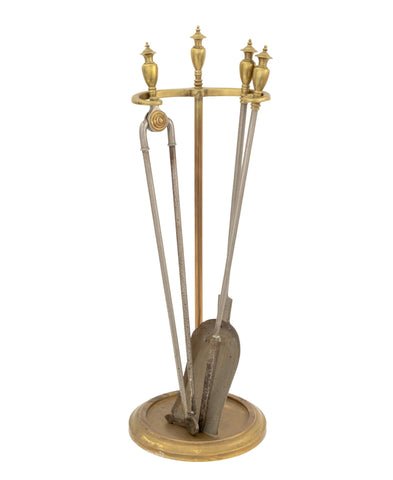 Art Deco Brass Fireplace Four-Piece Tools Set