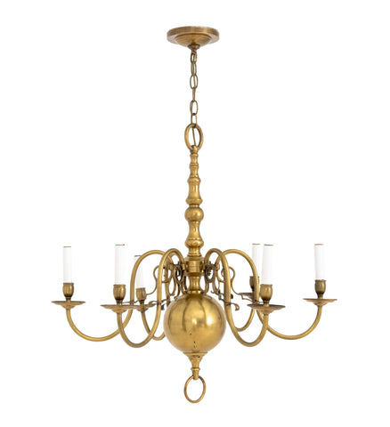 Dutch Style Six Branch Brass Chandelier, 20th century