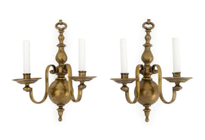 Pair of Dutch Style Bronze Three-Branch Wall Sconces