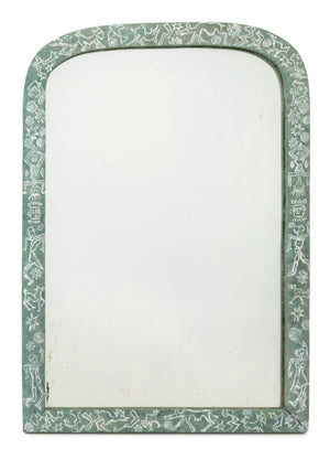 Sage Green Ground Paint-Decorated Wood Framed Arch Form Mirror
