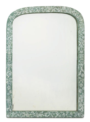 Sage Green Ground Paint-Decorated Wood Framed Arch Form Mirror