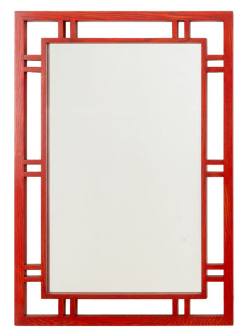 James Mont Style Red Stained Oak Framed Mirror