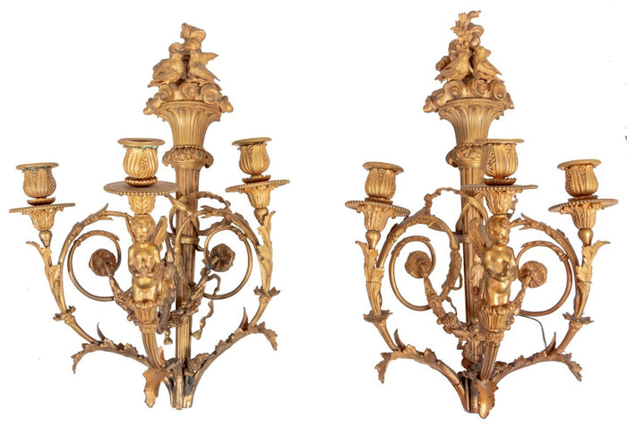 Louis XVI Style Gilt Bronze Appliques, Pair