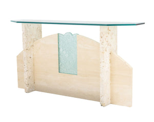 Art Deco Style Glass and Limestone Console Table