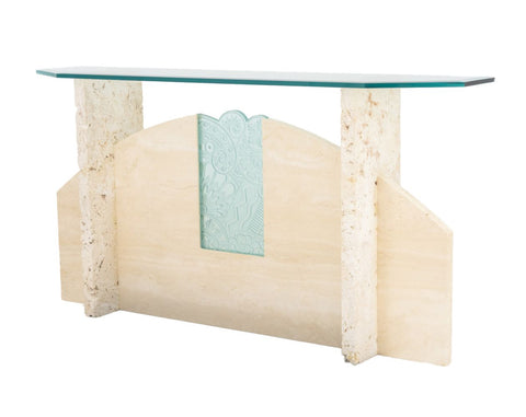 Art Deco Style Glass and Limestone Console Table