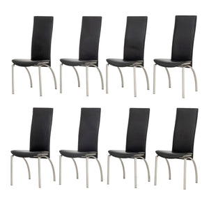 Set of Eight Modern Black Leather Dining Chairs