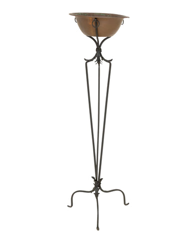 Arts and Crafts Style Copper Brazier on Wrought Iron Tripod Stand