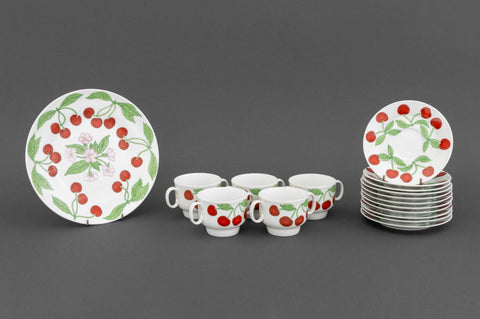 Richard Ginori Cherry Motif Porcelain Partial Dinner Service Set, 17 Pieces
