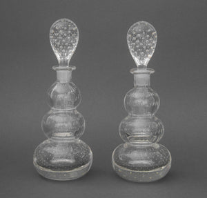 Pair of Modern Controlled Bubble Glass Decanters