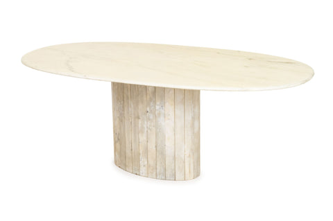Modern White Veined Marble Oval Top Dining Table