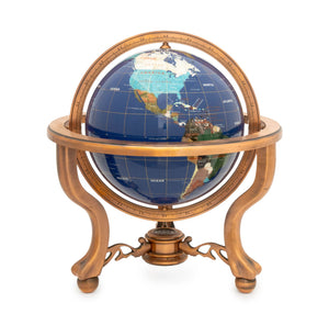 Modern Semi-Precious Stone Inlaid Revolving Globe on Copper Stand