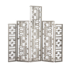 Art Deco Geometric Openwork Aluminum Five Panel Floor Screen