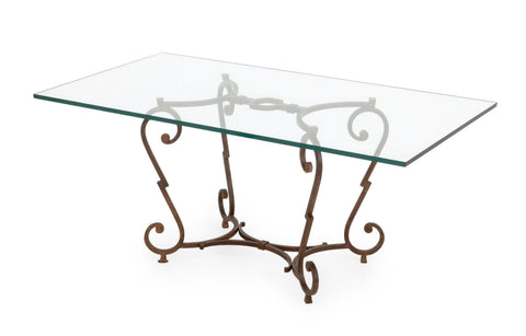 Mid-Century Modern Glass Top Wrought Iron Dining Table
