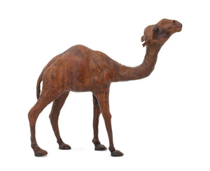 Standing Camel Leather Covered Sculpture, 20th Century
