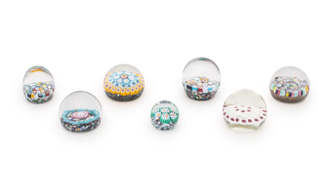 Collection of Seven Collection of Murano and French Millefiori Glass Paperweights