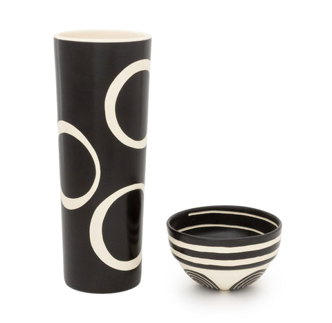 Ken Edwards Two Black and White Art Pottery Vessels