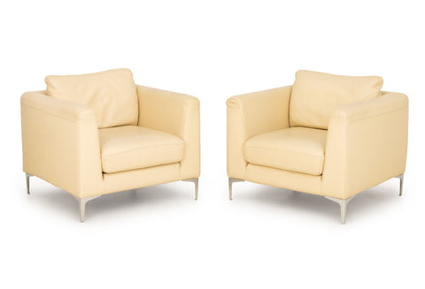 Nicoletti Leather Upholstered Club Chairs, Pair
