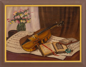 20th Century School, Violin Still Life, Oil on Canvas