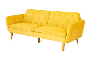 Contemporary Mustard Yellow Velvet Upholstered Convertible Sofa
