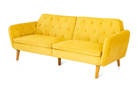 Contemporary Mustard Yellow Velvet Upholstered Convertible Sofa
