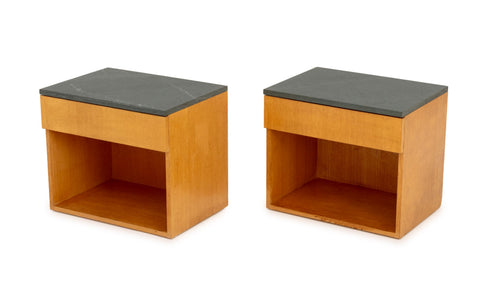 Modern Gray Stone Oak Bedside Tables, Pair