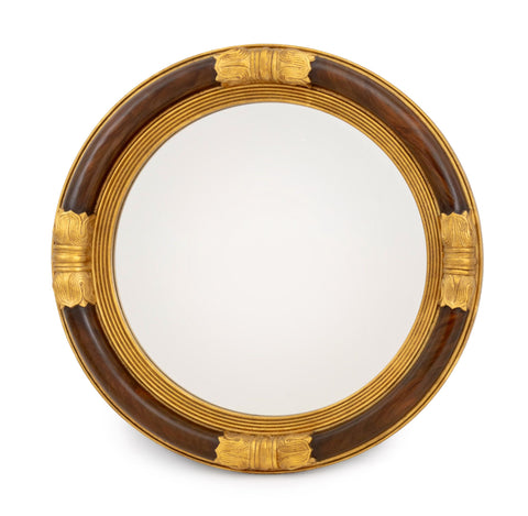 Regency Style Walnut and Giltwood Framed Circular Convex Mirror
