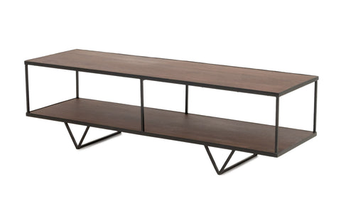 Geometric Design Walnut and Black Patinated Steel Two-Tier Coffee Table