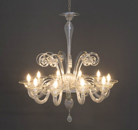 Murano Clear Glass Ten Branch Chandelier