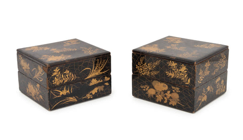 Pair of Japanese Gilt and Black Lacquered Stacking Boxes, Meiji Period, 19th Century