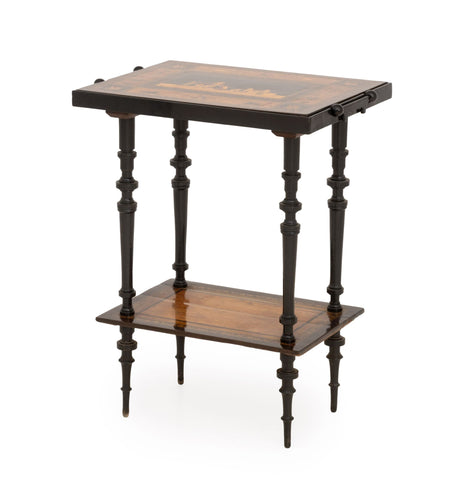 Italian Two-Tier Marquetry Ebonized Games Table, 19th Century