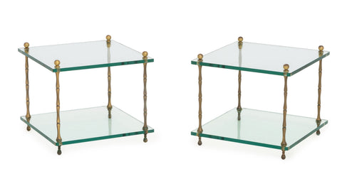 Pair of Modern Faux Bamboo Brass and Glass Side Tables
