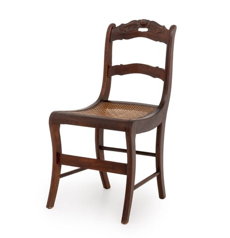 Victorian Mahogany Side Chair, Carved Floral Crest and Caned Seat