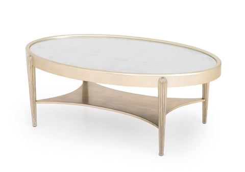 Art Deco Style Oval Silver Leaf Glass Top Coffee Table
