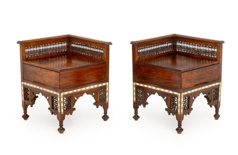 Pair of Syrian Bone Inlay Walnut Corner Chairs