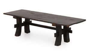 Japanese Ebonized Wood Bench, Meiji Period, 19th Century