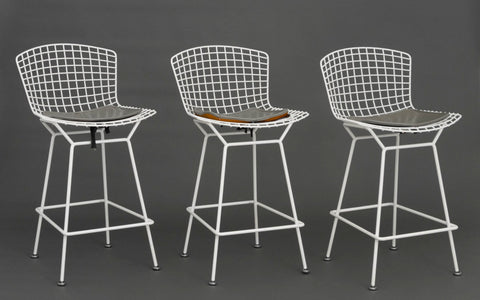 Set of Three Harry Bertoia White Patinated Wire Bar Stools