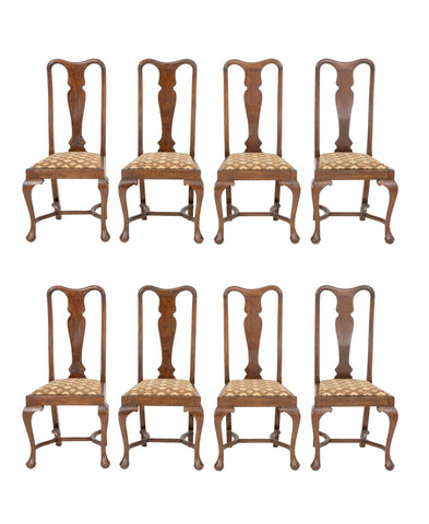 Queen Anne Style Walnut Dining Chairs, 8
