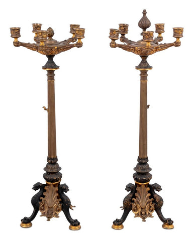Roman Style Gilt Patinated Bronze Candelabra, Pair