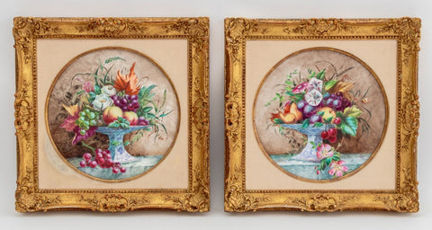 Herbert Cooper Floral Painted Porcelain Plaques, 2