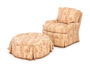 Toile de Jouy Upholstered Club Chair and Ottoman