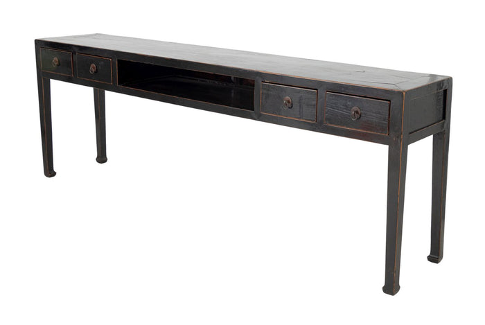 Chinese Black Lacquered Console Table, 19th C.