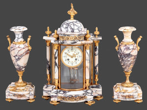 Louis XVI Style Gilt Bronze & Marble Clock Set, 3 (9871665103155)